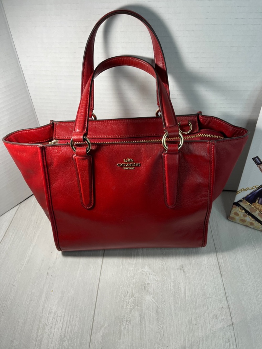 Coach Red Leather Tote with Gold Hardware